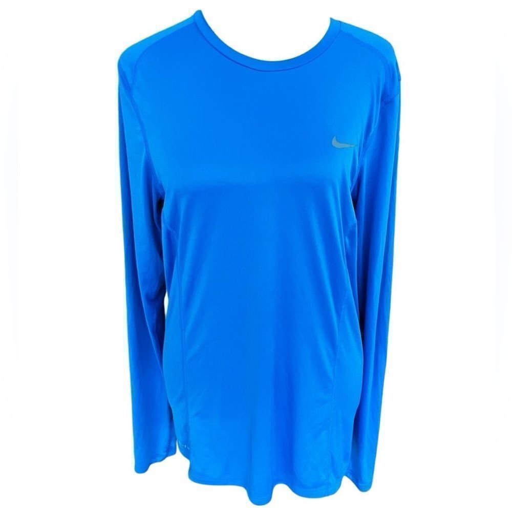 NIKE men's running DriFit long sleeve lightweight crew neck blue shirt size S